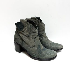 Felmini Black Gray Distressed Leather Ankle Boots Size 37